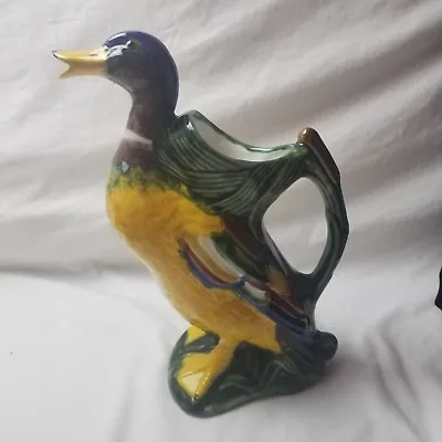 Vtg Duck Pitcher Majolica F Mendes Caldas Portugal 335 Vase Portugese Pottery • $32