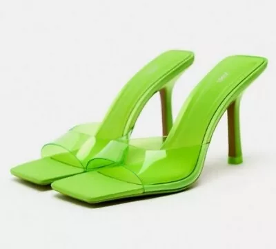 Zara  High Heel Vinyl Mule Sandals Green Lime 6.5  • $39.99