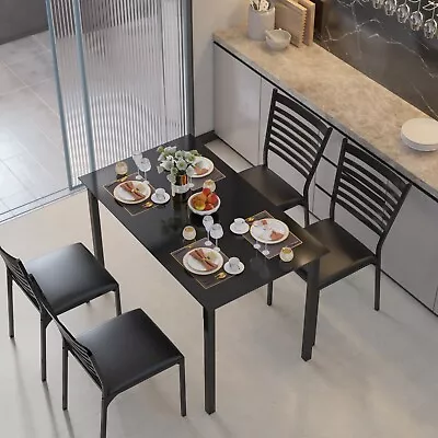 Dining Room Sets 1 Glass Table 4 Padded Chairs Modern Metal Frame Furnitur Black • $269.30