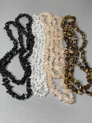 Semi-Precious Stone Necklace Chip Bead Necklace Quartz Tiger Eye Lot Of 4 • $19.99