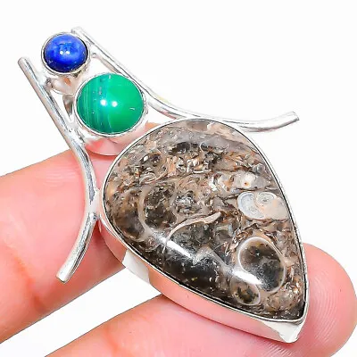 Turritella Fossil Malachite Gemstone 925 Sterling Silver Jewelry Pendant 1.81  • £4.84