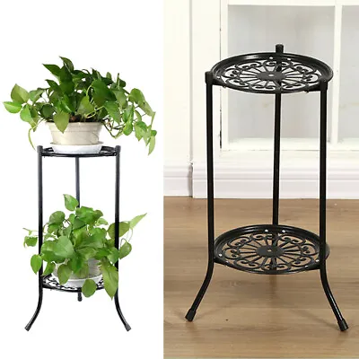 Indoor Outdoor Plant Stand 2 Tier Metal Flower Pots Holder Rack Display Shelf UK • £7.95