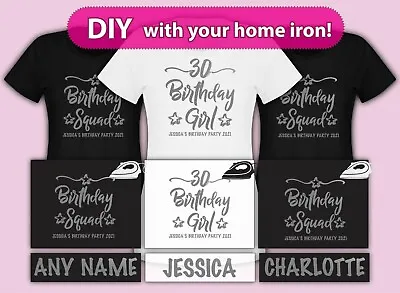 £7.25 • Buy Iron On TShirt Personalised Birthday Girl Squad 18th 21 Transfer Vinyl Silver