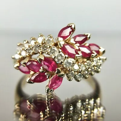 2.5Ct Marquise Simulated Diamond Red Ruby Engagement Ring 14k Yellow Gold Plated • $122.85