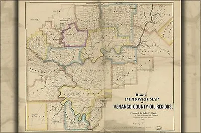 Poster Many Sizes; Map Venango County Oil Regions Pennsylvania 1865 • $160.11