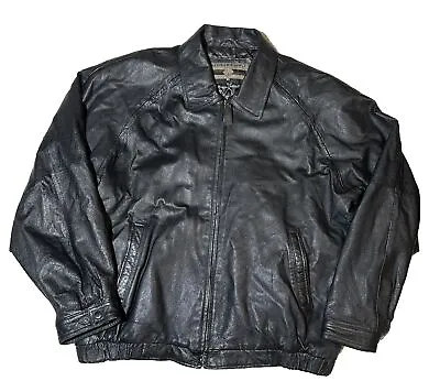 Vintage Members Only Leather Jacket Men’s XL Black Zip Up Quilt Lined Biker Moto • $49.99