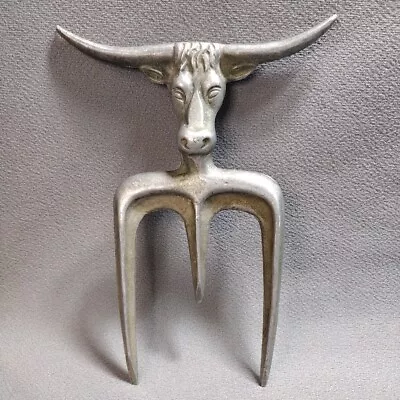 Vintage Three Prong Metal Meat Carving Fork Bull Steer Head Grip Handle Longhorn • $23