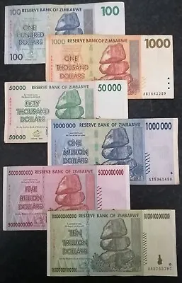 Zimbabwe 10 Trillion 5 Billion 1 Million 50 000 1 000 100 Dollar Banknotes • £18.99