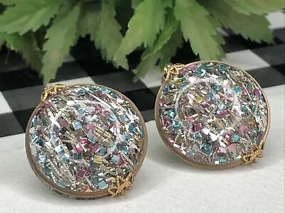 Vintage HILLCRAFT Lucite Confetti Slide Converted To Post Earrings • $0.99