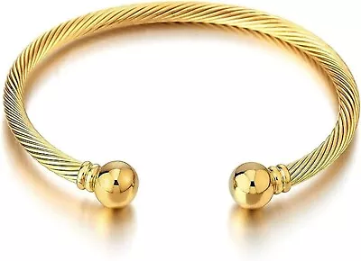 Mens 18ct Gold Bangle Torque   Adjustable Twisted  5 Mm Width   B3 • £19.99