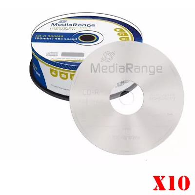 MediaRange Branded Blank CD R Discs 48x 900MB 100 Minutes CD-R MR222-Pack Of 10 • £6.99