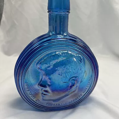 Vintage JFK Carnival Glass Bottle Decanter Blue Commemorative First Edition • $14