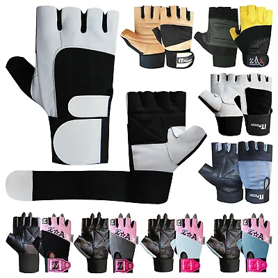 Mens Weight Lifting Gloves Leather Gym Training Workout Body Building Gloves • £3.99