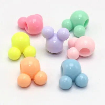 100 Mixed Pastel Color Acrylic Mouse Face Charm Beads 14mm With Large Hole 5mm • $3.59