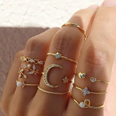 10pcs Star Moon Plain Above Knuckle Ring Midi Finger Rings Set Women Jewelry New • $4.03