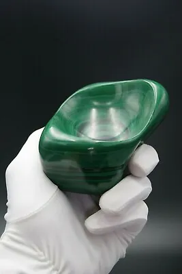 SOLID POLISHED DARK GREEN MALACHITE TRINKET BOWL ASHTRAY STAND CONGO 923 Grs • $199.99