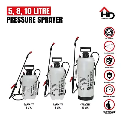 Garden Pressure Sprayer Bottle Fence Knapsack Chemical Weed Killer Pump 10/8/5L • £13.89