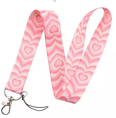 Pink & White Heart Lanyard Neck Strap Teacher  Key ID Badge Card Holder Travel • $10.75