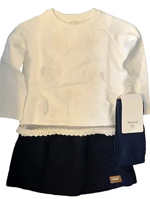 NWT Mayoral Girls Size 2 Butterfly Applique Top Quilted Skirt & Tights 3PC Set • $24.99