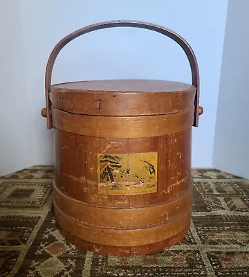 Antique Vintage Firkin Sugar Bucket Currier & Ives American Forest Scene 10x10” • $65