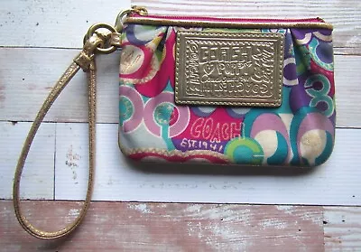 COACH Poppy Pop C Multicolor Wristlet Gold Leather Trim EUC • $22.50