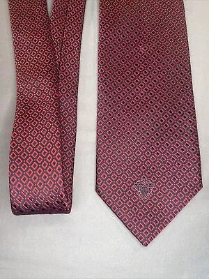 Versace Mens 100% Silk Tie Medusa Logo Red Black Geometric Squares Italy 59” • $39.99