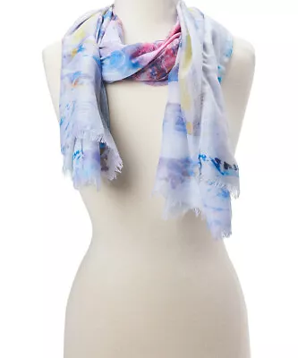 Women Abstract Viscose Scarf Raw Edge Blue Scarves Lightweight Summer Shawl Wrap • $16.99