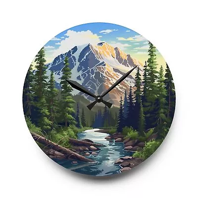 Retro Nature Art Vintage Style Mountain Vista Acrylic Wall Clock Analog Clock • $48