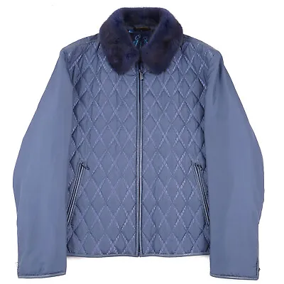 Zilli Leather-Detailed Quilted Silk Down Jacket With Mink Collar L (Eu 52) NWT • $3995