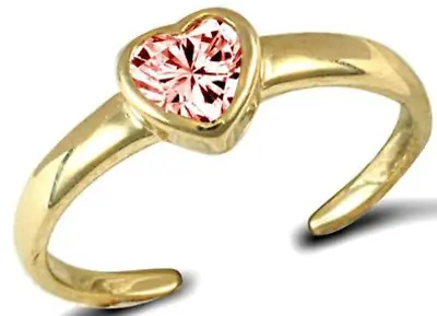 9CT Gold Toe Ring Pink Cubic Zirconia Heart Design 9 Carat Yellow Gold New Boxed • £67.94