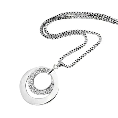 Long Chain Women Fashion Crystal Rhinestone Silver Plated Pendant Necklace Gift • £2.39