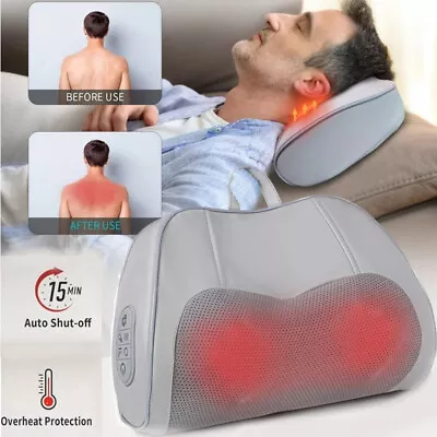 Heated Massager Neck And Back Massage Electric Shiatsu Pillow Vibrating Machine • £23.99