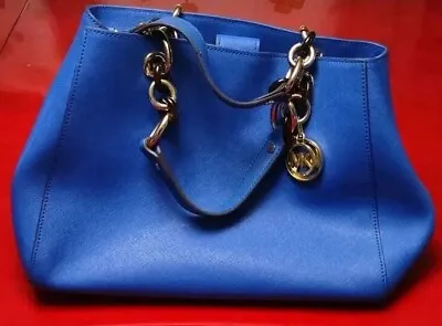 Michael Kors Cynthia  Ultra Blue MD Conv Saffiano  Leather  Satchel • $50