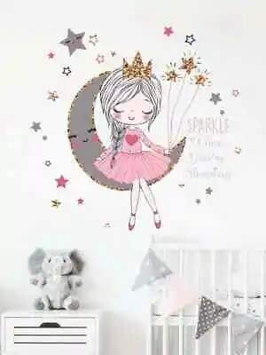  Little Girl On Moon With Stars Wall Sticker. Decal. For Baby's Room /nursery • £3.50