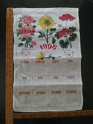 Vintage 90s Cloth Cotton Linen Tea Towel Calendar 1996 Flowers Country Chic • $11.99