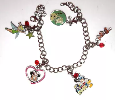 Vintage Disney Charm Bracelet Tinkerbell Tigger Fantasia Mickey Minnie Olaf • $37.99