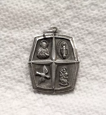 Unusual Vintage Sterling Silver 4 Way Catholic Religious Medal - 8 Grams • $14.99