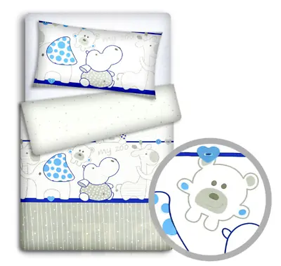 BABY BEDDING SET 120x90 PILLOWCASE DUVET COVER 2PC FIT COT 120x60 ZOO BLUE • £12.99