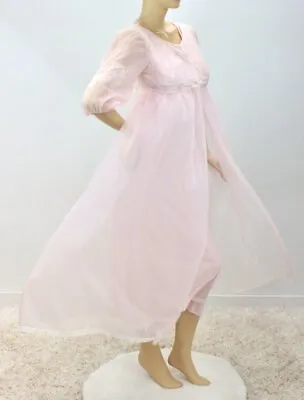 Miss Elaine Long Nightgown Peignoir Robe Set Pink Nylon Chiffon Layers USA • £31.80
