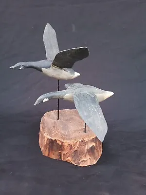 Vtg Miniature Carved Wood Geese In Flight Signed William Tarr  9 W 8 H Decoy • $95