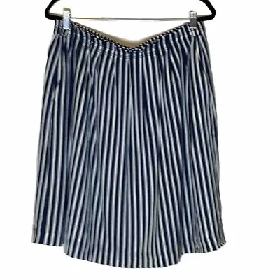 J.Crew Navy Vertical Striped Pleated Knee Length Skirt Size 16 Coastal Nautical • $18.49