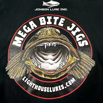 Gildan Men T-shirt Mega Bite Jigs Long-sleeve Black XL Fish Light House Lures • $7.50