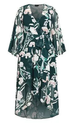 City Chic Plus Size L / 20 Dress & Slip Maxi Long Wrap Tie Waist Green Floral • $69.99