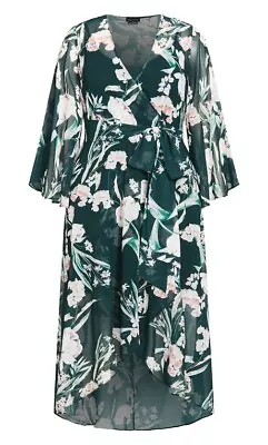 City Chic Plus Size XXS / 12 Dress & Slip Maxi Long Wrap Tie Waist Green Floral • $69.99