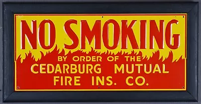 No Smoking Fire Insurance Company Framed Metal Sign Vintage Original 1940s 1950s • $350
