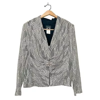 Xscape By Joanna Chen Silver Metallic Lace Formal Coverup Blazer Jacket 16 • $30