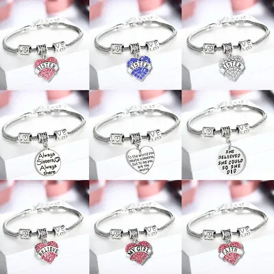 Heart Crystal Charm Bracelet Valentine's Day Gift For Her Sister Friend Gifts UK • £3.99