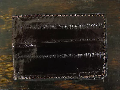 New Glossy Dk Mahogany Brown Genuine Pacific Eel Bi-Fold Card Case Made In USA  • $17.95