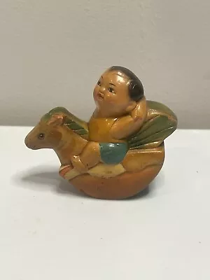 Vintage Wood Pencil Sharpener Boy On Rocking Horse China Chinese • $9.98