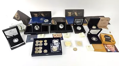 Large Collection Of Boxed Silver Proof Commemorative Coins Royal D-Day VE-Day • £92.01